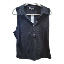 Michael Stars Black Norah Sleeveless Polo Button Up Tank Top Women's 2X Plus New