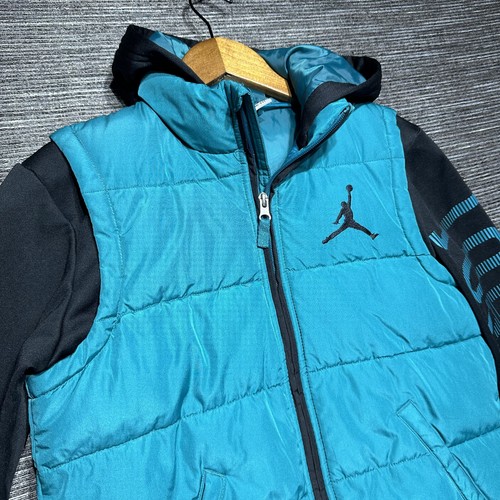 Jordan Jacket Boys S Black Blue Puffer Therma Fit Hoodie - Picture 2 of 15