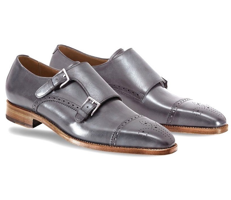Zapatos de Cuero hecho a mano gris ceniza Monje Hebilla Correa Doble novedad venta Brogue punta Zapatos de Cuero hecho a mano Hebilla gris ceniza Monje Hebilla mano Correa Doble novedad venta Brogue punta 6d0400