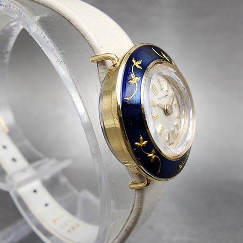 Bucherer Watch Women 19mm Silver Dial Gold Tone Manual Wind Runs Blue Bezel - Picture 4 of 17