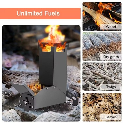 Stainless Steel Rocket Wood Stove Camping Cooking Stove Hiking Picnic Stove - Picture 7 of 12