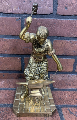 Vintage Messing Schmied Figur Amboss massiv Messing Statue Deko Messingwaren - Bild 2 von 17