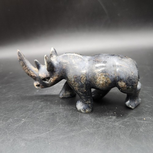Hand Carved Soapstone Rhinoceros 4.5" Long - Picture 2 of 6