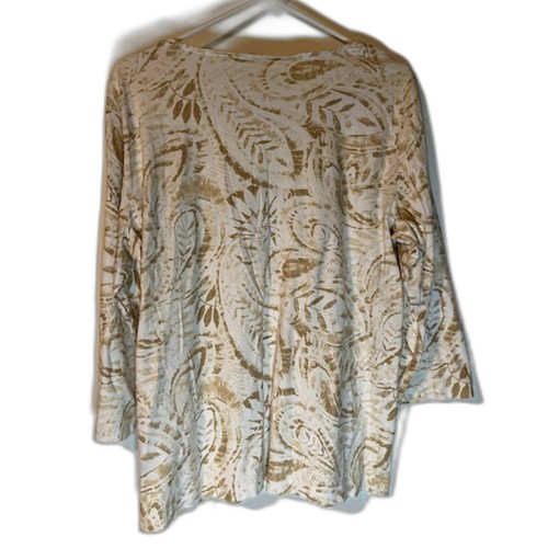 Additions by Chico's Normcore Casual White/Gold Swirl Print 3/4 Sleeve Tee XXL - Picture 4 of 4