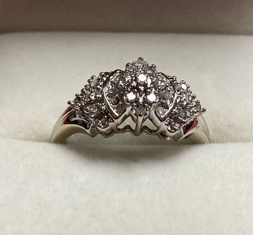 Damen echter Diamant dreistufiger Marquise Cluster Ring ~ 10K Weißgold - Bild 2 von 6