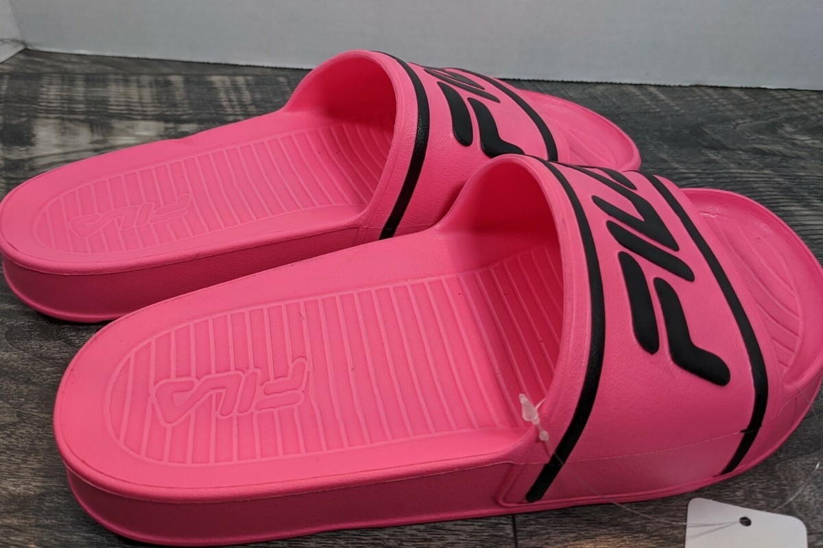Black and pink fila slides hotsell