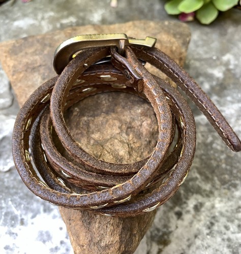 Vntg Leather Western Belt w/Buckle Gold Tone Buckstitch Women’s S/M - Picture 4 of 16