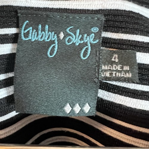 Gabby Skye Women's Size 4 Dress 3/4 Cold Shoulder Sleeve Black & White Striped - Picture 5 of 9
