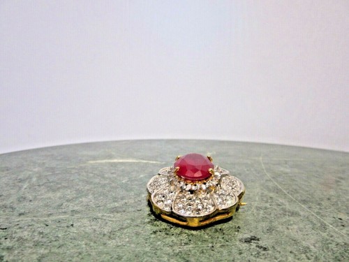 NATURAL 12 X 17 mm OVAL CUT 25 CWT RED RUBY AND WHITE CZ 18K GOLD PLATED PENDANT - Picture 3 of 5