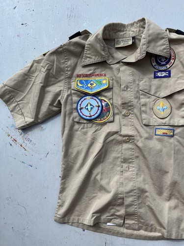 Kid's Boy Scouts of America Shirt Beige Uniform Official M Chief Outdoors Camp - Picture 4 of 12