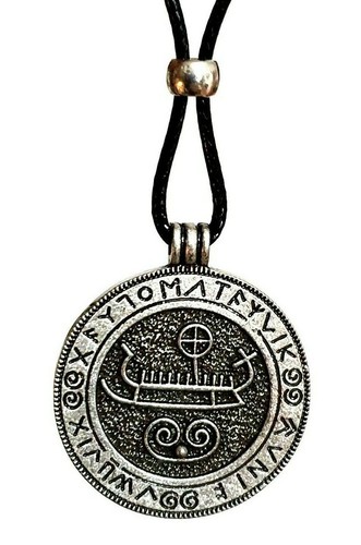 Viking Longboat Necklace Leif Erikson Rune Viking Valhalla Cord Bead Pendant - Picture 2 of 12