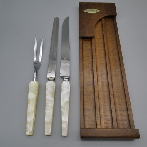 Juego de tallado vintage MCM Washington Forge imitación mop asas de perlas caja de almacenamiento de madera - Imagen 2 de 24