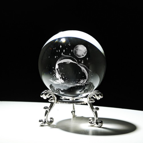 Bola de cristal grabada con láser 3D de 60 mm esfera tallada interior soporte libre decoración - Imagen 4 de 16