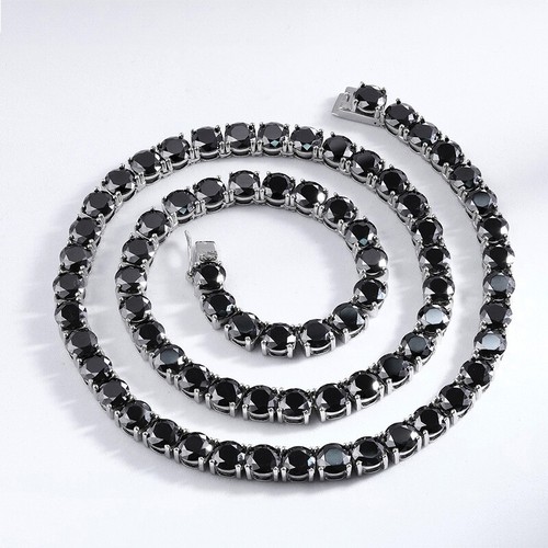 5mm Full Black Moissanite Tennis Chain Necklace Women Men 925 Sterling Silver - Picture 3 of 16