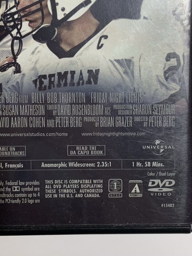 Friday Night Lights (DVD, 2004, Widescreen) Tim McGraw Billy Bob Thornton - Imagen 4 de 6