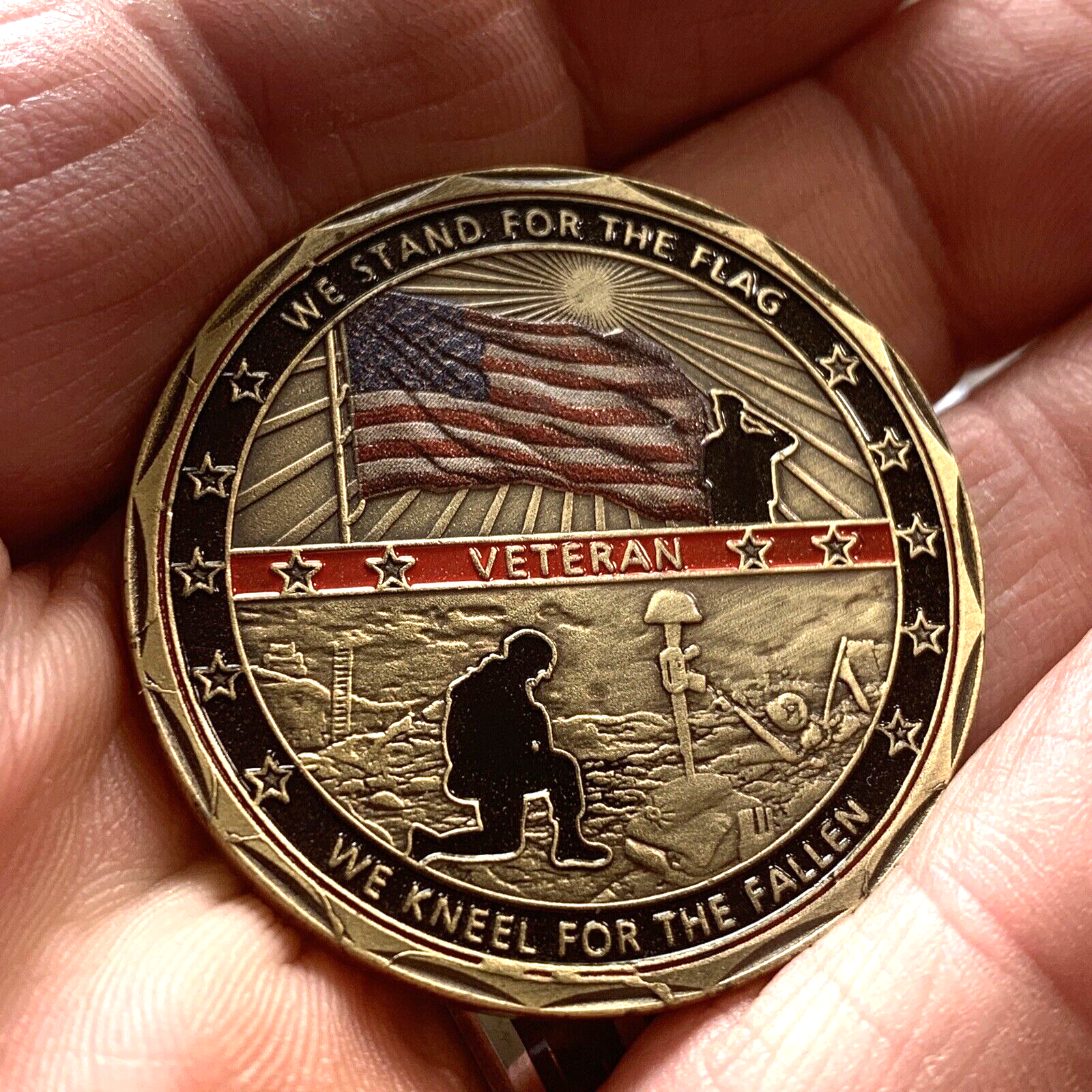 US Military VETERAN Challenge Coin Stand For the Flag ARMY-NAVY- USAF-USMC-USCG* - Picture 8 of 11