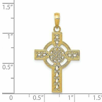 Colgante de cruz celta corte diamante oro amarillo 14kt 27 mm x 18 mm - Imagen 4 de 4