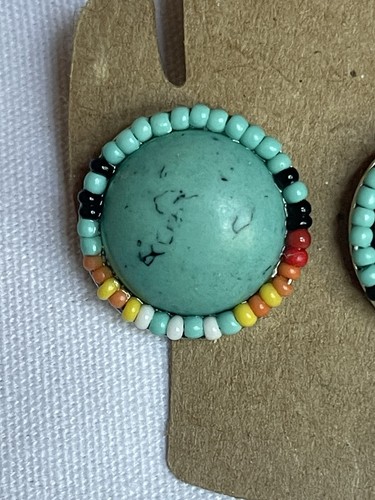 Turquoise Round Beaded Earrings Boho Western Gift - Picture 7 of 12