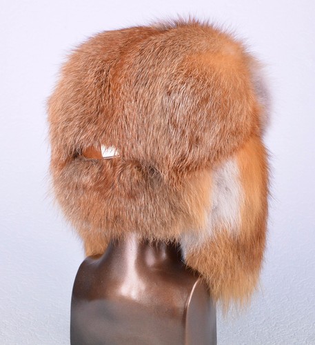 Saga Furs Natural Finnest Red Fox Fur Unisex Trapper Ushanka Furry Hat S/M/L - Picture 2 of 3