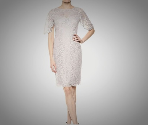 ADRIANNA PAPELL ETUIKLEID silbergrau Perlen FLATTERÄRMEL COCKTAILKLEID Gr. 12