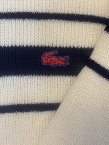 VTG Izod Lacoste Boys Sweater Size 5 Ivory Striped Blue Alligator Logo Preppy - Picture 3 of 5
