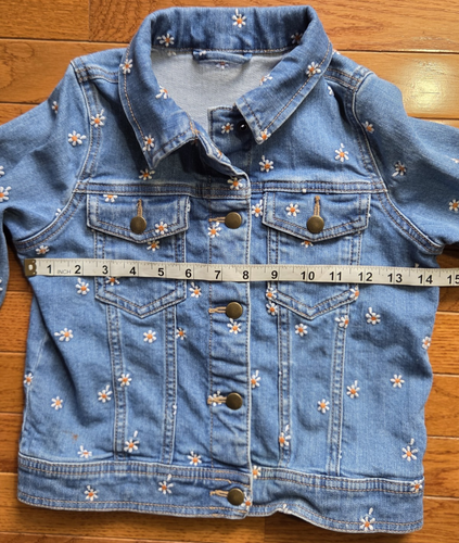 Girls Hanna Andersson Denim Jacket Blue Jean with Daisy Flowers Size 6/7 Snaps - Picture 9 of 10