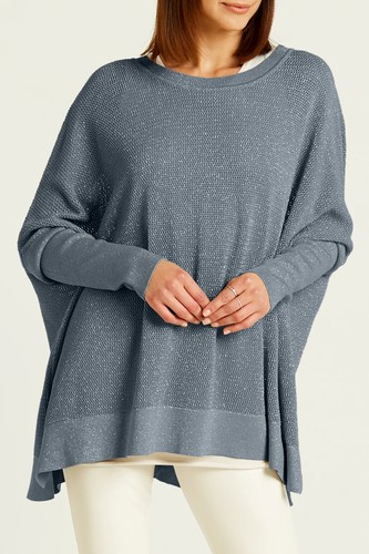 PLANET By Lauren G Pima Cotton Blend METALLIC SEED STITCH Sweater Top O/S - Picture 4 of 6