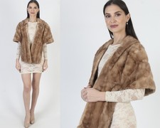 Vtg Real Mink Fur Cape MOTB Bridal 60s Stole Womens Wedding Cape Bolero Shawl