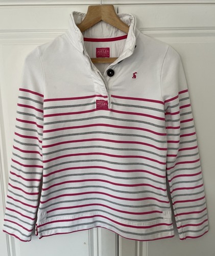 Schöner JOULES Pullover Oberteil Größe 8 bunt gestreift 1/4 Knopf Pulli