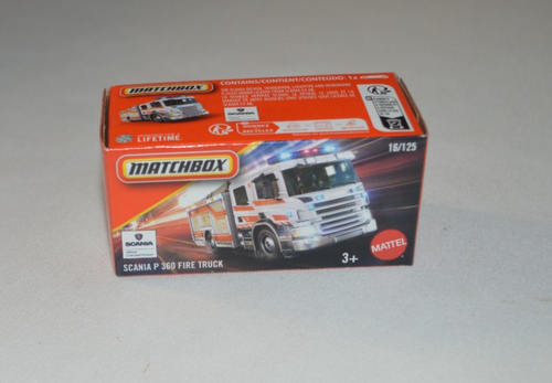MATCHBOX 2025 POWER GRABAG 16 /125 - SCANIA P 360 FIRE TRUCK WHITE