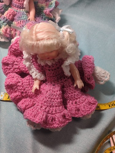2 Vtg 1992 Fibre-Craft Blue Eye Blonde Dolls Pink & Multicolor Crochet Handmade - Picture 16 of 20