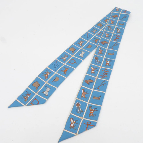 HERMES Twilly Scarf Couvertures et Tenues de Jour HERMES Silk 100% Blue Aut - Picture 2 of 7