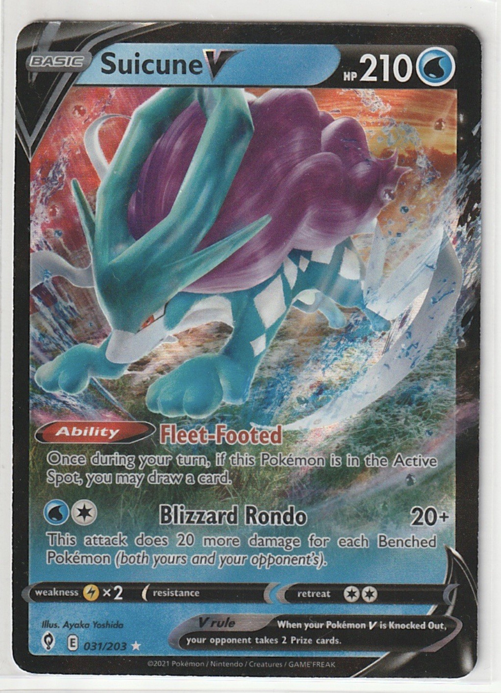 Suicune V Full Art 31/203 NM Sword & Shield Evolving Skies 2021 Pokemon Card