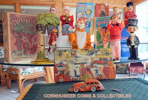 1930'S MARX TIN LITHO WIND UP TRICKY TAXI WITH TIN BUSY STREET "RARE"  VIDE0