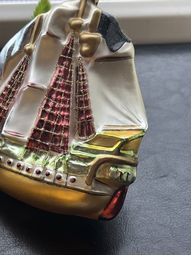 Kurt Adler Large Glass Boat Sailing Ship Christmas Ornament ~Polonaise - Picture 7 of 14