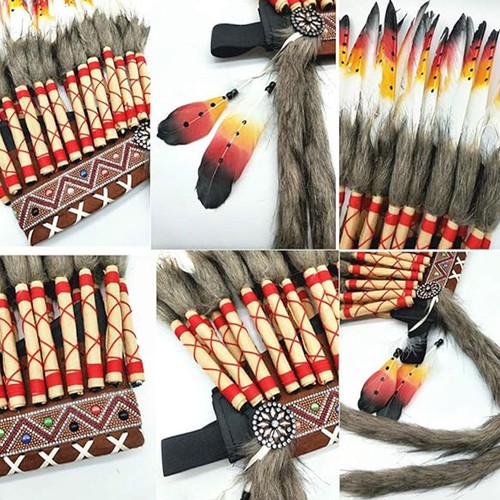 Indian Feather Headdress Fancy Dress Chief Indian Hat for Halloween Masquerade - Picture 2 of 7
