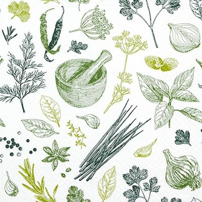 20 Servietten Herbs and Spices Kräuter Gewürze Schnittlauch Dill Kochen 33x33cm