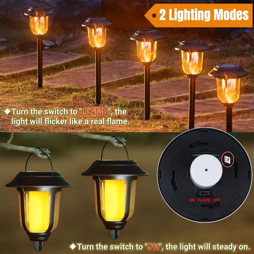 Dual Use Solar Flame Lights Outdoor 6 Pack, Solar Flickering Flame Pathway Li... - Picture 6 of 9