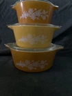Vintage PYREX Butterfly Gold  3 set casserole  wi/ lids.  READ listing! No Ship!