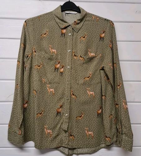 TU Women Deer long sleeve button up shirt blouse top UK 16 Sage Green Polkadot - Picture 14 of 14