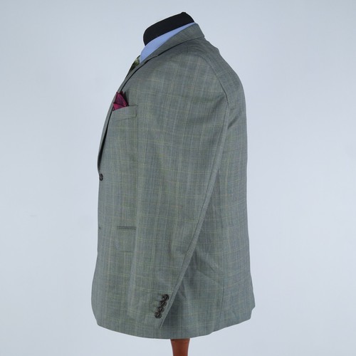 Mens Check Sport Coat 50R US Size MANSTON Grey Wool Blazer Windowpane Jacket - Picture 5 of 13
