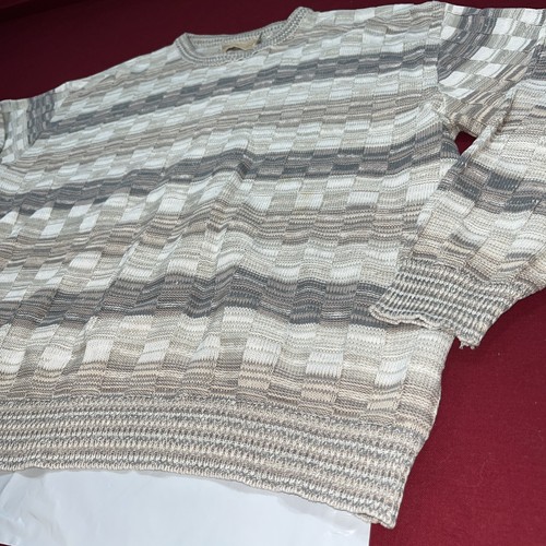 90s Shenandoah Gray Tan Chunky Knit Cotton Blend Sweater Made In USA Size XL Men - Bild 2 von 19