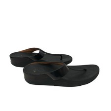 FitFlop FINO Black Patent Leather Glitzy Thong Wedge Flip Flop Sandals 9
