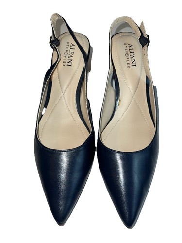ALFANI Womens Step N Flex Adjustable Babbsy Kitten Heel Buckle Pumps- Navy 7M - Picture 3 of 12