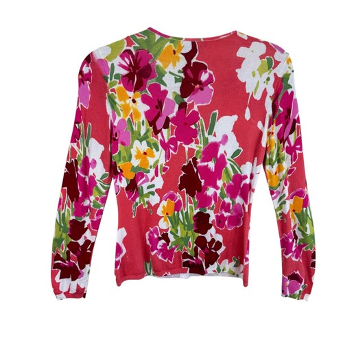 Etcetera leichte Strickjacke hell geblümt Langarm U-Ausschnitt Knopfleiste Größe S - Bild 2 von 5