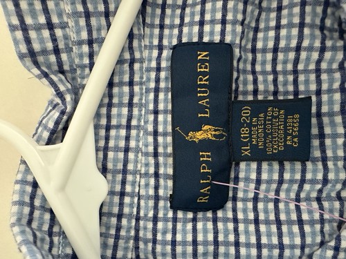 Ralph Lauren Shirt Boys XL Blue Gingham Seersucker Short Sleeve Pony Logo - Picture 4 of 5