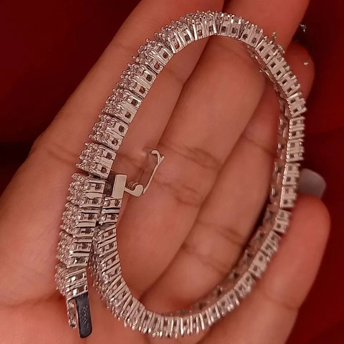 7 Inched Long Tennis Bracelet Solid 14K White Gold Round Cut 5 Carat Men & Women - Picture 10 of 14