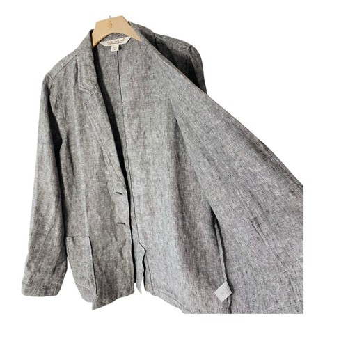 Giacca blazer COLDWATER CREEK lino shacket colletto dentellato grigio taglia media 8 10 - Foto 5 di 7