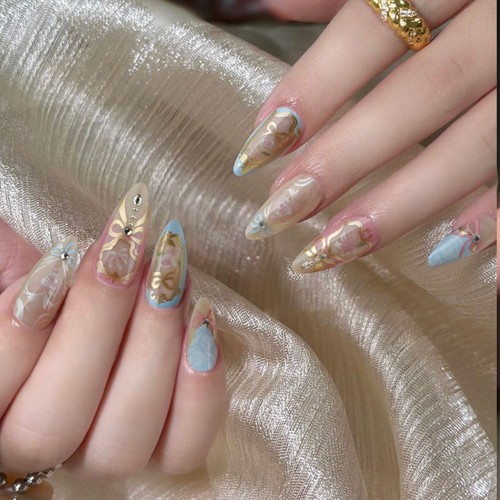 24pcs French Fake Nails Metallic Bow Press on Nails Manicure False Nails Women - Picture 18 of 21