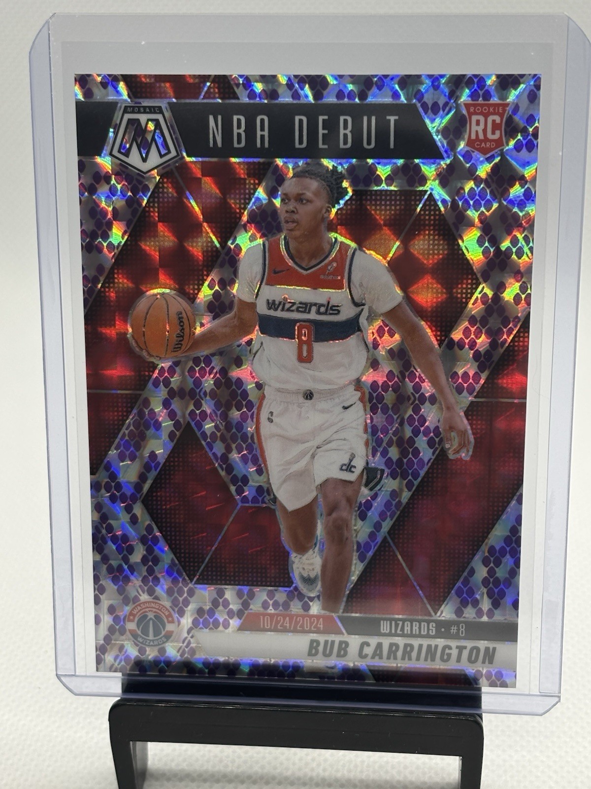 2024-25 Panini Mosaic Bub Carrington NBA Debut Rookie Purple Snakeskin /24 RC